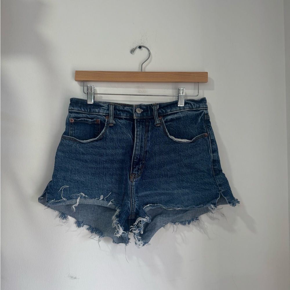Abercrombie & Fitch The Mom Short High Rise Curve Love Distressed Jean Shorts